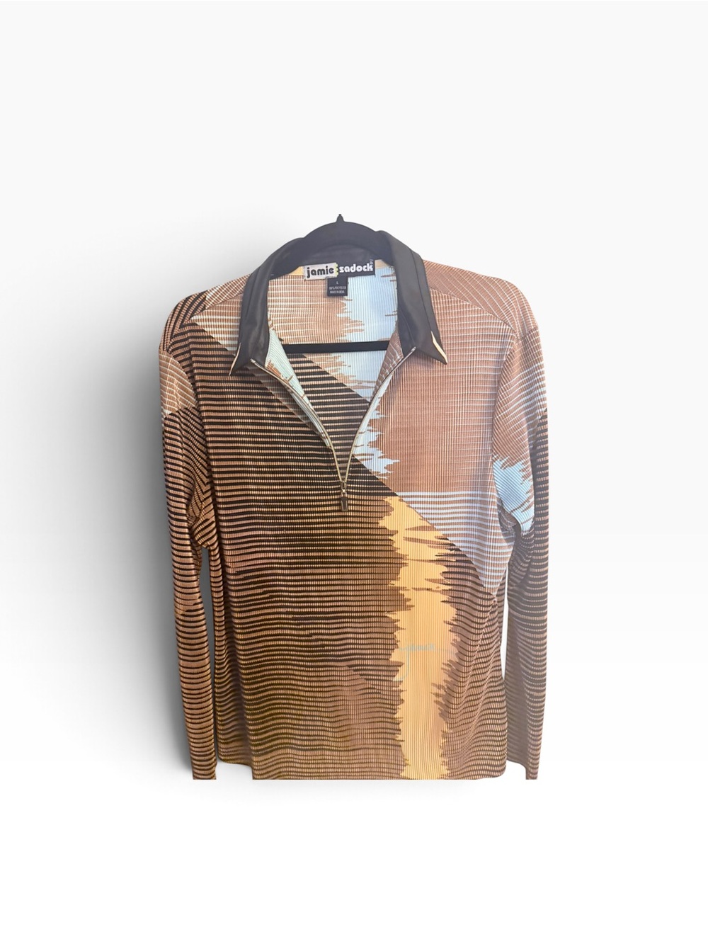 jamie sadock Brown Tan & Light Blue Striped Zip Polo